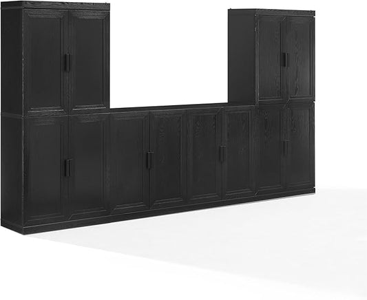 Crosley Furniture Essen 3-Piece Modern Sideboard Buffet Cabinet and Kitchen Storage Pantry Set, Black