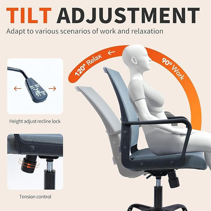 CLATINA Ergonomic Office Chair - Mesh Desk Chair with Lumbar Support, Rolling Comfortable Computer Chairs with Arms for Home Conference, Gray 2 Pack