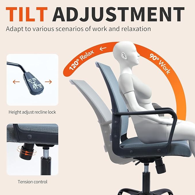 CLATINA Ergonomic Office Chair - Mesh Desk Chair with Lumbar Support, Rolling Comfortable Computer Chairs with Arms for Home Conference, Gray 1 Pack