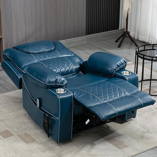 Oversized Lazy Boy Recliner Chair, 2 Motor Leather Recliner, Nursing Lift Chair with Massage and Lumbar Heating, Functional Adult Power Recliner with Cup Holders