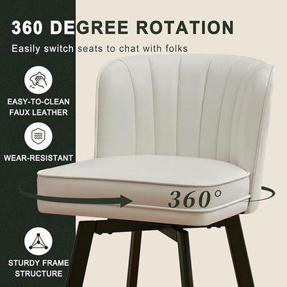 Swivel Counter Height Bar Stools Set of 2, 30'' Modern Barstools with Backs and Metal Legs, Upholstered Bar Chairs, Faux Leather White Stools for Kitchen Island Chairs