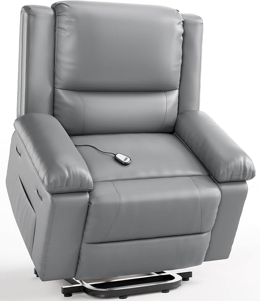 GarveeHome Power Lift Recliner Chair - Heat and Massage, Faux PU Electric Lift Recliner for Elderly & Mobility Impaired, Adjustable Back and Legs, Heavy Duty Lift Chair for Seniors