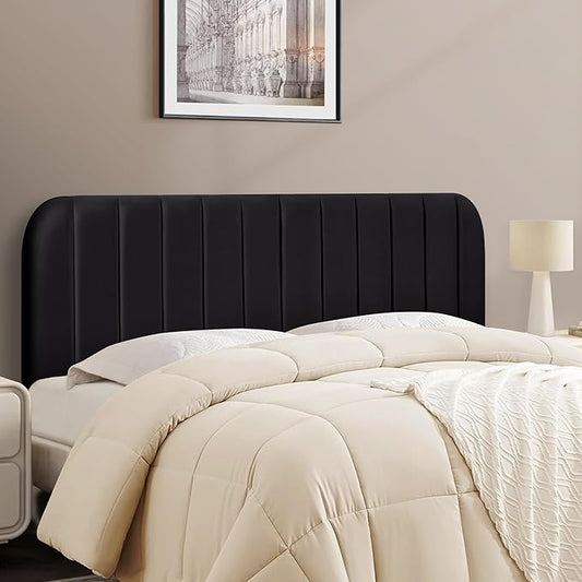 Upholstered Headboard - Striped Interval - Adjustable Height - Metal Legs - Bed Frame (Black, King (U.S. Standard))