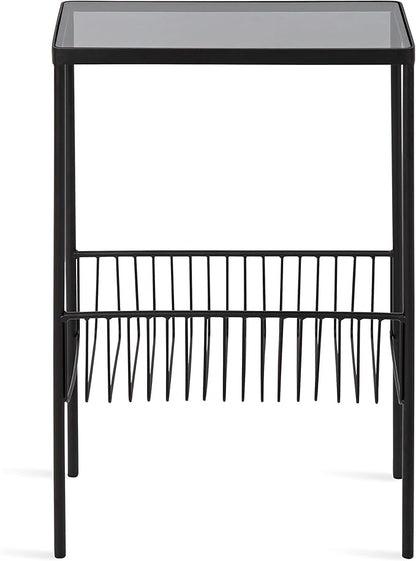 Kate and Laurel Trubey Modern Side Table, 15.75" x 8" x 24.6", Black, Contemporary End Table with Practical Storage Rack Underneath