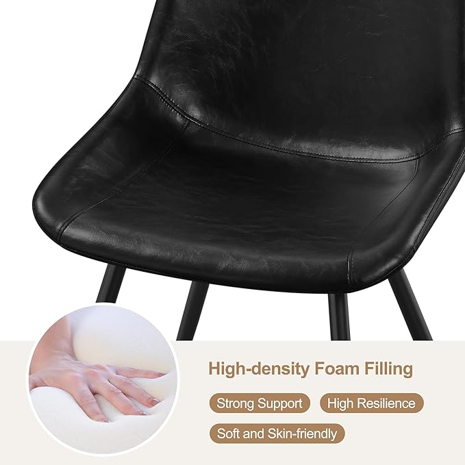 Yaheetech Dining Chairs Set of 6 Modern Upholstered Dining Room Chairs with Faux Leather Seat and Metal Legs for Home, Kitchen, Armless Design, Black