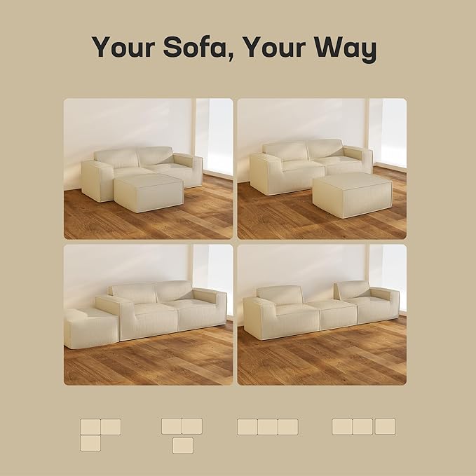 Marsail Modular Sectional Sofa, 80" L-Shaped Modular Sectional Couch with Deep Seat, Freely Combinable Sectional Clound Sofa for Living Room, No Assembly, Plush Corduroy Fabric, Beige