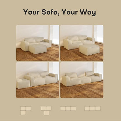 Marsail Modular Sectional Sofa, 80" L-Shaped Modular Sectional Couch with Deep Seat, Freely Combinable Sectional Clound Sofa for Living Room, No Assembly, Plush Corduroy Fabric, Beige