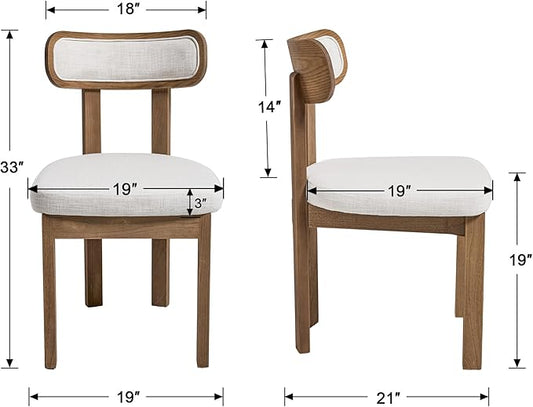 Beige Dining Chairs Set of 2, Mid Century Modern Linen Dining Room Chairs with Curved Back, Armless Kitchen Chairs for Living Room/Restaurant/Balcony/Bedroom/Home Desk/Task