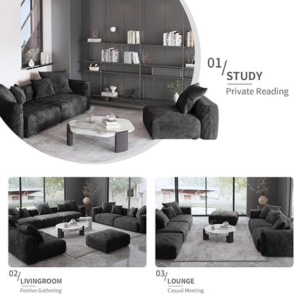 Oversized Modular Sectional Sofa with Ottomans,5 Seater Corduroy V Shaped Reversible Corner Couch,141.73" Convertible Sofa & Couch Free Combination for Living Rooom,Black