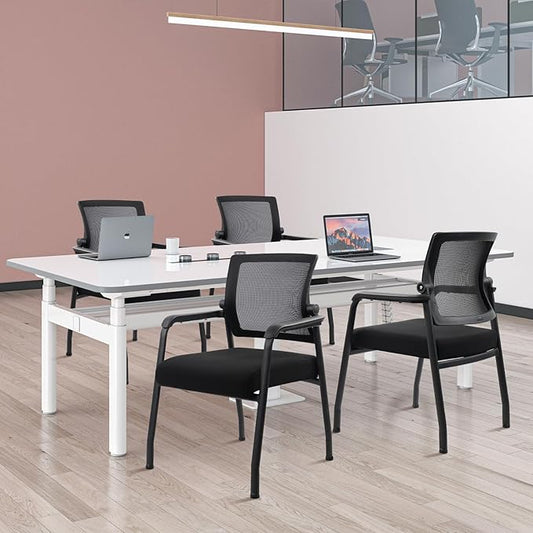 8PK Office Guest Chairs No Wheels | Ergonomic Lumbar Support and Thicked Seats Cushion, Desk Chair with Adjustable Mesh Back for Waiting Room School Church Reception，Black