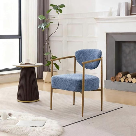 Modern Accent Chair, Blue Teddy Velvet Armchair with Wood Grain Metal Frame, Comfortable Single Seating for Living Room, Dining Room, Bedroom, and Cafe, 24.8" W x 24.8" D x 29.1" H