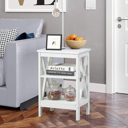 VECELO Nightstands, Industrial Side Table/End Tables with Drawer and Storage Shelf, Night Stands for Bedroom, Living Room, Wood Metal Furniture, Easy Assembly,White,2 Sets