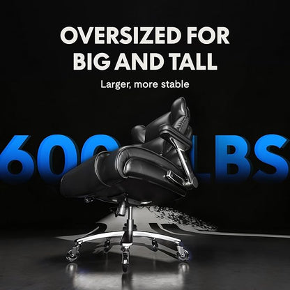 FLEXISPOT 600lbs Big and Tall Office Chair for Heavy People, Heavy Duty Computer Desk Chair with Dynamic Lumbar Support 2D Armrest Blade Wheels, Chairs for Home Office Gaming Working, Leather, Black