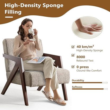 Bonzy Home Mid-Century Modern Accent Chair Set of 2 with Wood Frame, Upholstered Armchair for Bedroom & Living Room, Linen Fabric Cushion, Z-Shaped Armrest Design, Sturdy Lounge Chair,Brown