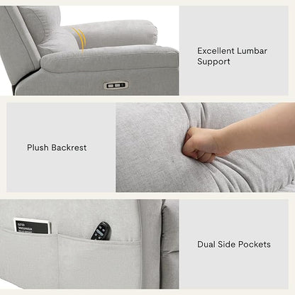 FLEXISPOT XRC6-Pro Nursery Power Glider Recliner w/Adjustable Headrest, 270° Swivel Rocker Recliner for Nursery w/Massage & Heat, Water & Stain Resistant Ribbed Chenille, FSC Certified, Light Grey