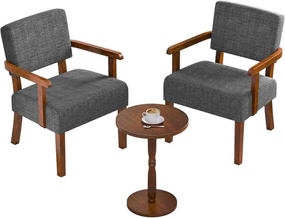 Accent Chair Set of 2 with Table, Living Room Chairs with Soft Seat and Armrests for Living Room Bedroom Reading Room Waiting Room, Grey (AC01)
