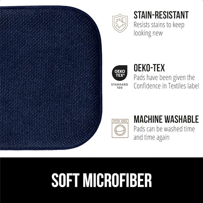 GORILLA GRIP Slip Resistant Chair Cushions, No Ties Required, Set of 6 Memory Foam Pads for Dining Room, Kitchen Table, Office, Rocking Chairs, Plush Seat Cover Cushion Pad, Home Decor, 16x16, Navy