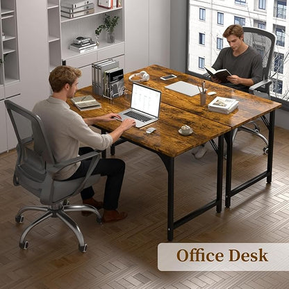 55'' Computer Desk with Deeper Desktop, Home Office Desk Workstation with Sturdy Metal Frame, Modern Simple Desk for Gaming Studying Writing, Rustic Brown