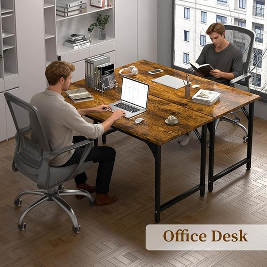 55'' Computer Desk with Deeper Desktop, Home Office Desk Workstation with Sturdy Metal Frame, Modern Simple Desk for Gaming Studying Writing, Rustic Brown