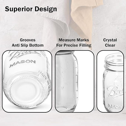 Ball Regular Mouth Mason Jars 16 oz. (12 Pack) - Pint Size Jars with Airtight Lids and Bands for Canning, Fermenting, Pickling, Meal Prep or DIY Decors and Projects Bundled with Peaknip Jar Opener