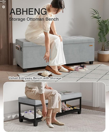 Velvet Storage Ottoman Bench, End of Bed Bench with Legs, Large Entryway Bench, Foot Rest Stool, Tea Table for Bedroom, Living Room, Loads 770 lb, 15.7"L x 43"W x 15.7"H, Dove Gray, UASND62G