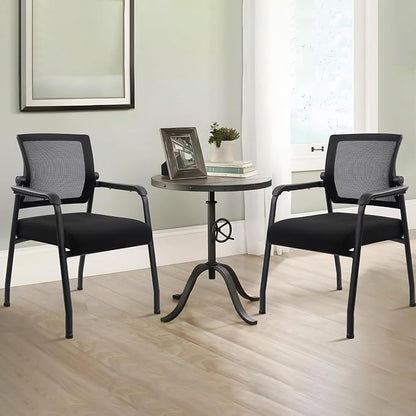 Office Guest Chairs No Wheels | Ergonomic Lumbar Support and Thicked Seats Cushion, Desk Chair with Adjustable Mesh Back for Waiting Room School Church Reception，Black