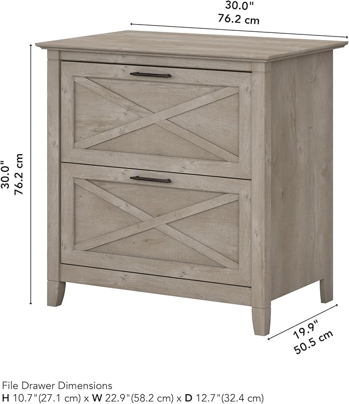 Bush Furniture Key West 2 Drawer Lateral File Cabinet in Washed Gray, Document Storage for Home Office, Accent Chest with Drawers