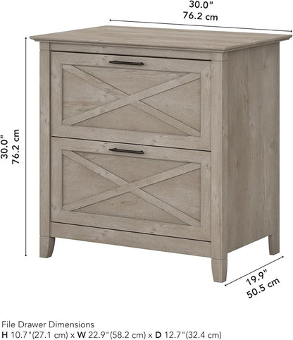 Bush Furniture Key West 2 Drawer Lateral File Cabinet in Washed Gray, Document Storage for Home Office, Accent Chest with Drawers