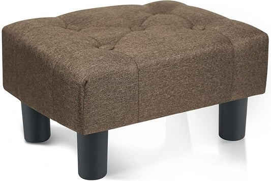 Poofzy Small Foot Stool Ottoman, Linen Ottoman Foot Rest with Legs, Rectangle Foot Rest for Couch, Footstools and Ottomans Small for Living Room and Entryway (Brown)