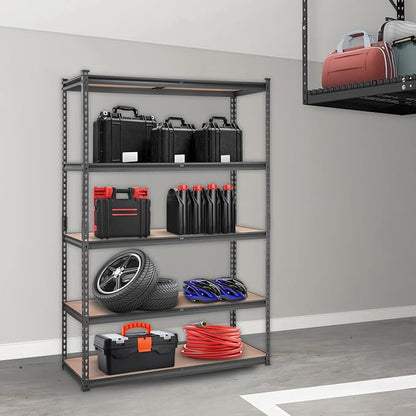 VEVOR Storage Shelving Unit, 5-Tier Adjustable, 2000 lbs Capacity, Heavy Duty Garage Shelves Metal Organizer Utility Rack, Black, 48" L x 18" W x 72" H for Kitchen Pantry Basement Bathroom Laundry