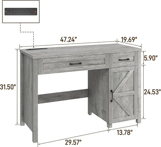 Farmhouse 47" Executive Desk, Computer Desk with Drawers and Storage Cabinet, Workstation for Home Office and Study.(Grey)