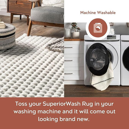 nuLOOM Jeni Checkered 6 Round Machine Washable Area Rug for Living Room Bedroom Dining Room Kitchen, Off White