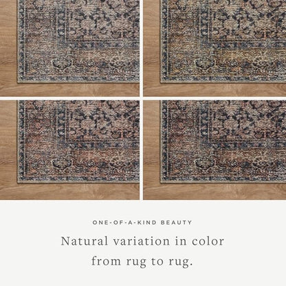 Loloi Amber Lewis Billie Collection, Ink & Salmon 2'-6" x 12'-0" Area Rug – Antique & Distressed Accent Rugs for Living Room, Bedroom, Entryway & Hallway, No Shed High Traffic Area Home Decor Rug