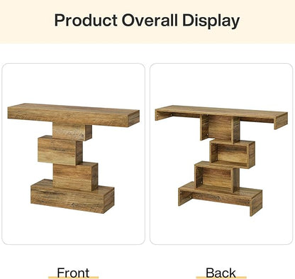 Tribesigns 42.5" Farmhouse Console Table, Narrow Wood Sofa Table Behind Couch with Geometric Base, Industrial Entryway Accent Table for Living Room, Hallway, Entrance (Light Brown)