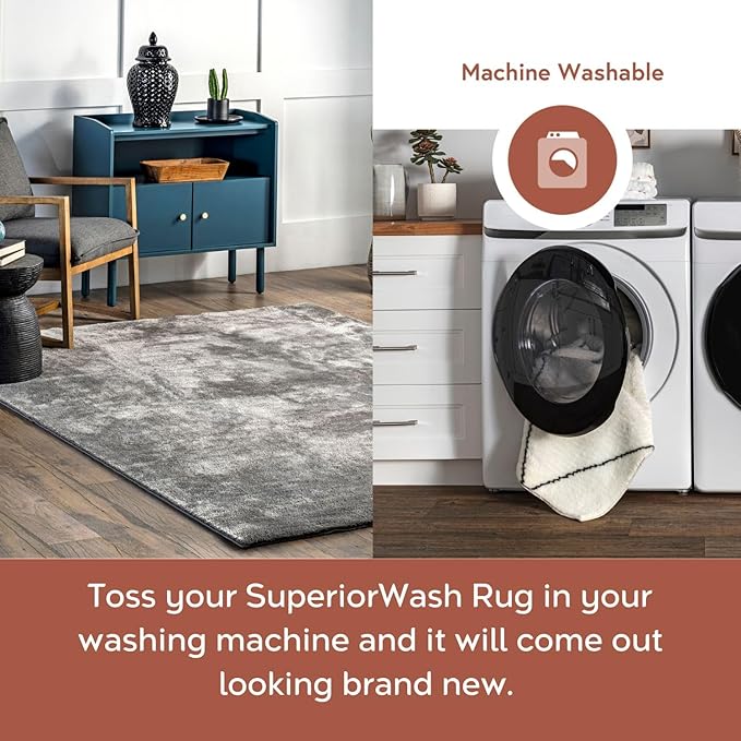 nuLOOM 5' x 8' Cozy Plush SuperiorWash Area Rug, Machine Washable, Non-Slip, Soft Fluffy Shag Carpet for Living Room Bedroom Kids Room Nursery Home Decor, Loni Grey