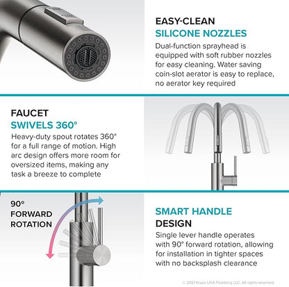 KRAUS Oletto Single Handle Pull Down Kitchen Faucet with QuickDock Top Mount Installation Assembly in Chrome, KPF-2620CH