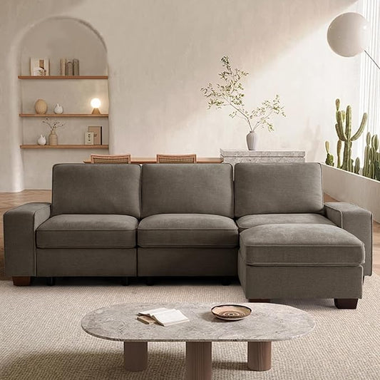 TEKAMON 100" Modular Sectional Sofa with Seats Storage, L Shaped Couch with Movable Ottoman, Chenille Fabric Couch for Living Room, Office, Apart W/Deep Seat, USB Charging,Removable Cover (Brown)