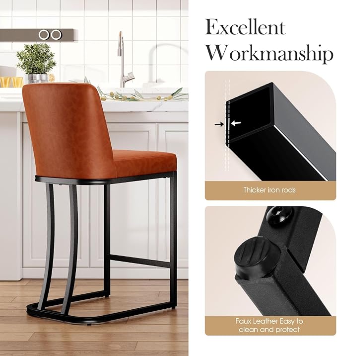 Sophia & William Brown Bar Stools Set of 4,Counter Height 24" Bar Stools for Kitchen Island