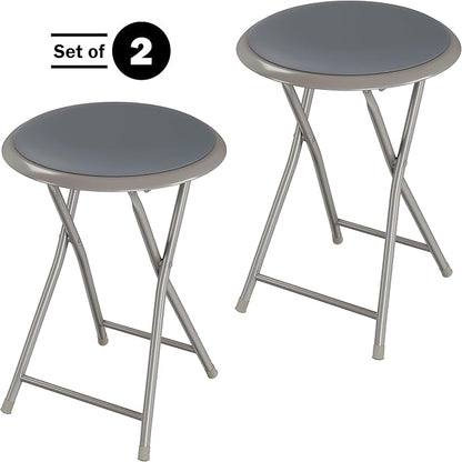 Lavish Home Folding Bar Stools - Set of 2 Heavy-Duty 18-Inch Stool - 225lb Capacity and Padded Seats for Dorm, Recreation or Game Room (Gray)