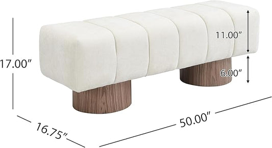 Christopher Knight Home Manila 50" Chenille Fabric Dining Bench for 2 People, Upholstery Ottoman Bench, End of Bed Footstool, Living Room Sofa Extra Seat/Footrest, No Assembly Needed, Light Beige