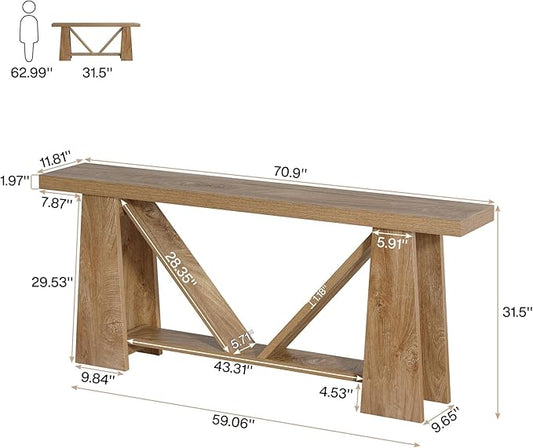 Tribesigns 70.9-Inch Extra Long Console Table, Farmhouse Entryway Table with Storage, Narrow Wooden Couch Table Behind Sofa for Living Room, Entrance, Hallway