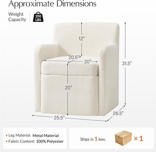HULALA HOME Upholstered Dining Chair with Smooth-roling Castors, Modern Fabric Side Dining Room Chairs with Built-in Storage, Multi-Purpos Kitchen Chairs for Living Room, Beige