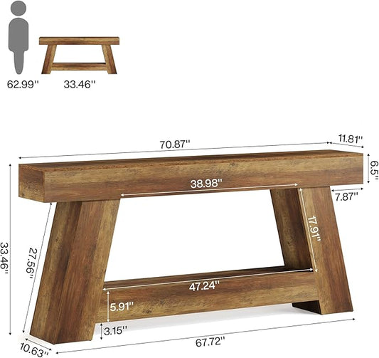 Tribesigns 70.9" Extra Long Console Table, Farmhouse 2-Tier Wooden Sofa Table, Rustic Entryway Tables with Open Storage Shelf for Entrance, Hallway, Living Room (Rustic Brown)