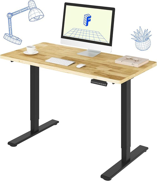 FLEXISPOT E3 Solid Wood Dual Motor Electric Standing Desk 48 x 24 Sit Stand Desk, Holds 220 lbs, Adjustable Height w/Memory Presets, Butcher Block Rubberwood Desktop & Black Frame, Ships in 2 Boxes