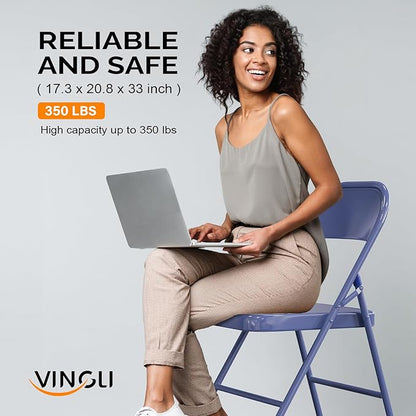 VINGLI Folding Chairs All Steel Metal Frame, Capacity 350 lbs, Durable Portable and Versatile for Indoor Outdoor Use, Darkblue, Set of 8
