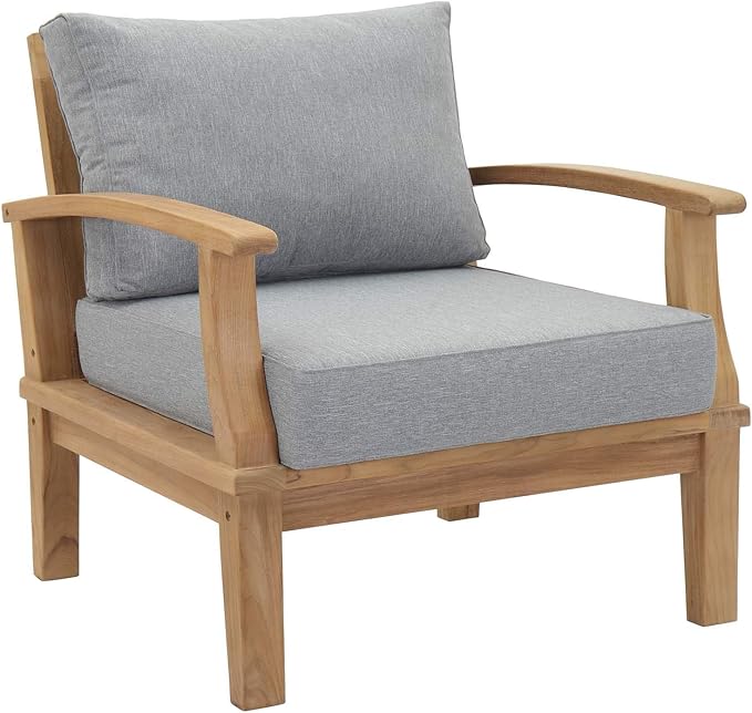 Modway EEI-1475-NAT-GRY-SET Marina Premium Grade A Teak Wood 3-Piece Outdoor Patio Furniture Set, Natural Gray