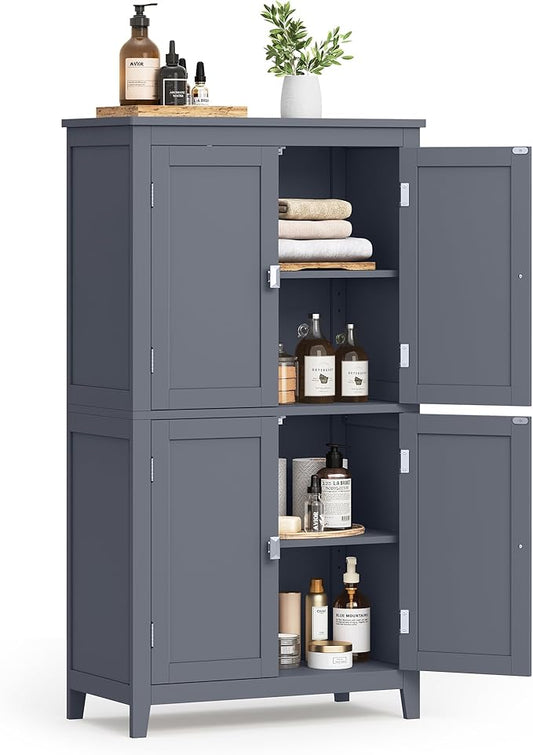 VASAGLE Floor Storage Cabinet, Freestanding Storage Unit with 4 Doors, Adjustable Shelves, 11.8 x 23.6 x 43.3 Inches, for Entryway, Bathroom, Slate Gray UBBC552G01