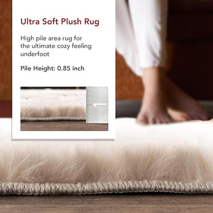 nuLOOM 5' x 8' Cozy Plush Area Rug, Machine Washable, Non-Slip, Soft Fluffy Shag Carpet for Living Room Bedroom Kids Room Nursery Home Decor, Nia White