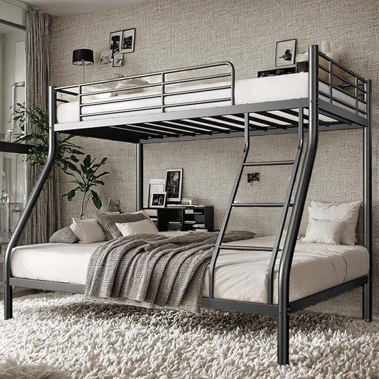 SDHYL Bunk Beds Twin Over Full Size, Heavy Duty Metal Bunk Bed Frame for Adults, Space-Saving & No Box Spring Needed, Black