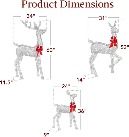 Best Choice Products 3-Piece Large Lighted Christmas Deer Family Set 5Ft Outdoor Yard Decoration with 360 LED Lights, Stakes, Zip Ties - Iridescent